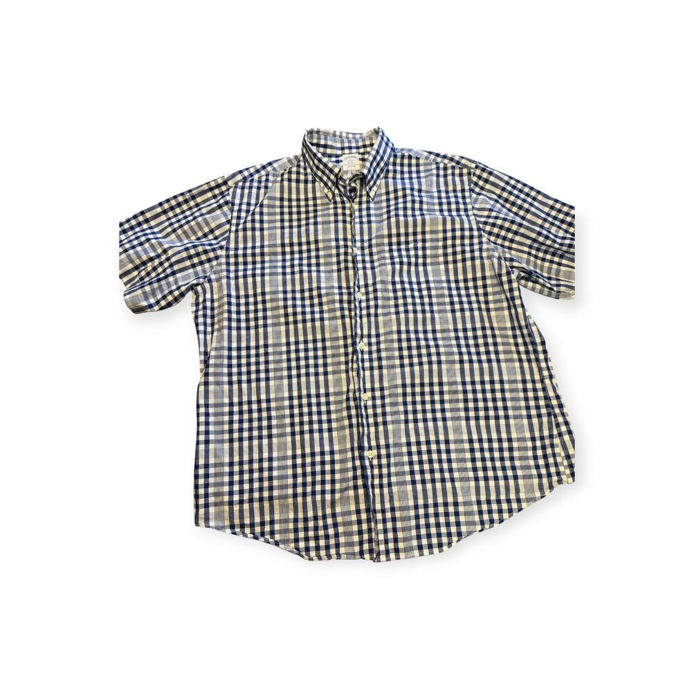 Brooks Brothers Regent Navy White Check Shirt Size XL All Cotton
